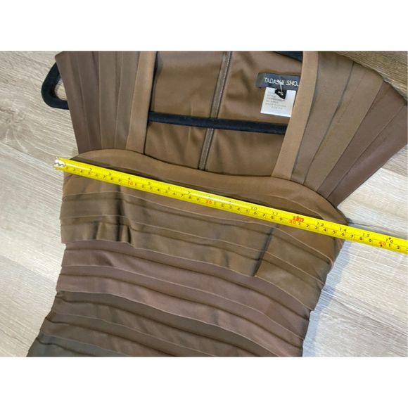 Tadashi Shoji Tiered Ombre Brown Gold Dress, Size Small Petite, MSRP $350 - Picture 7 of 10